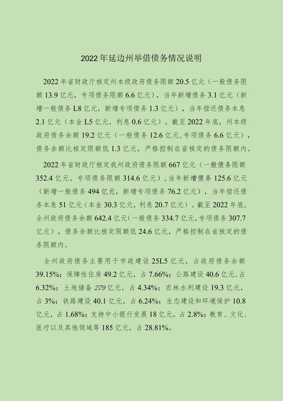 2022年延边州举借债务情况说明.docx_第1页