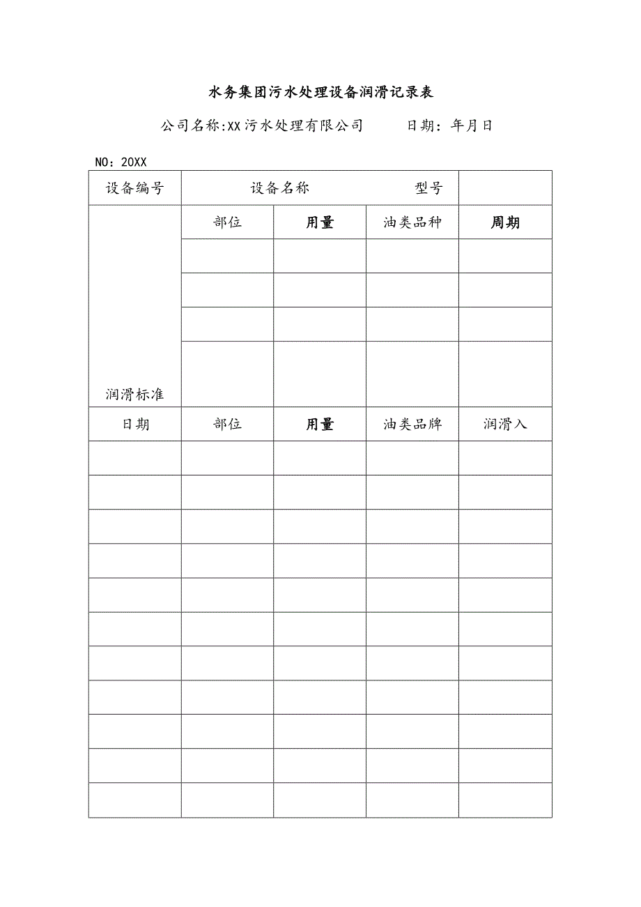 水务集团污水处理设备润滑记录表.docx_第1页