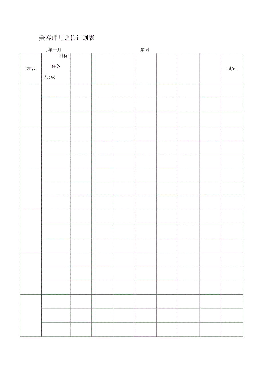 美容师月销售计划表.docx_第1页