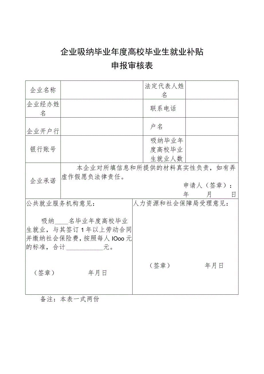 企业吸纳毕业年度高校毕业生就业补贴申报审核表.docx_第1页