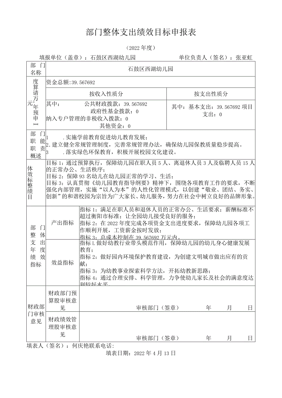 部门整体支出绩效目标申报表.docx_第1页