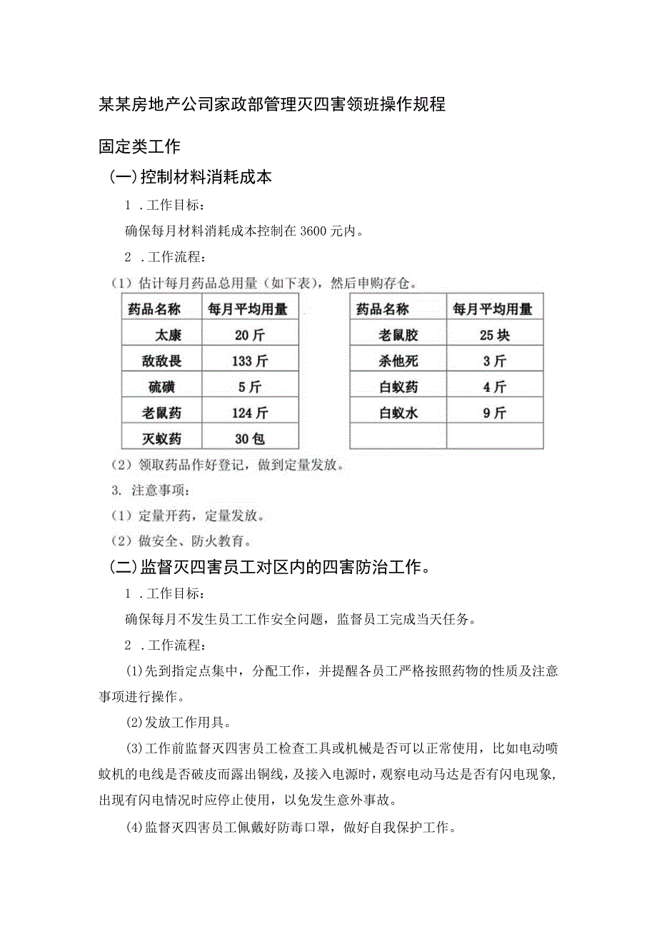 某某房地产公司家政部管理灭四害领班操作规程.docx_第1页