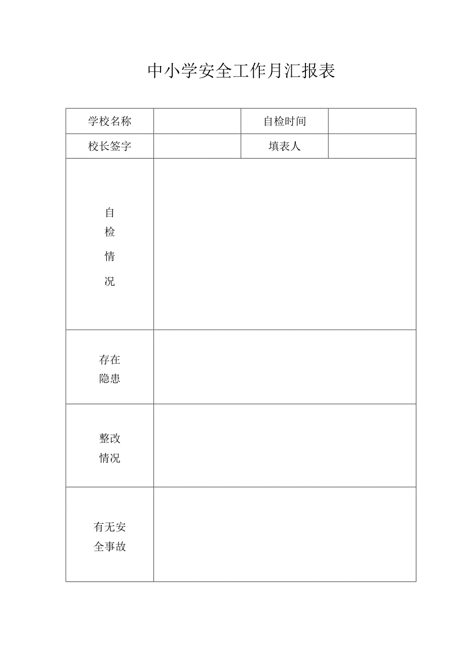 中小学安全工作月汇报表.docx_第1页