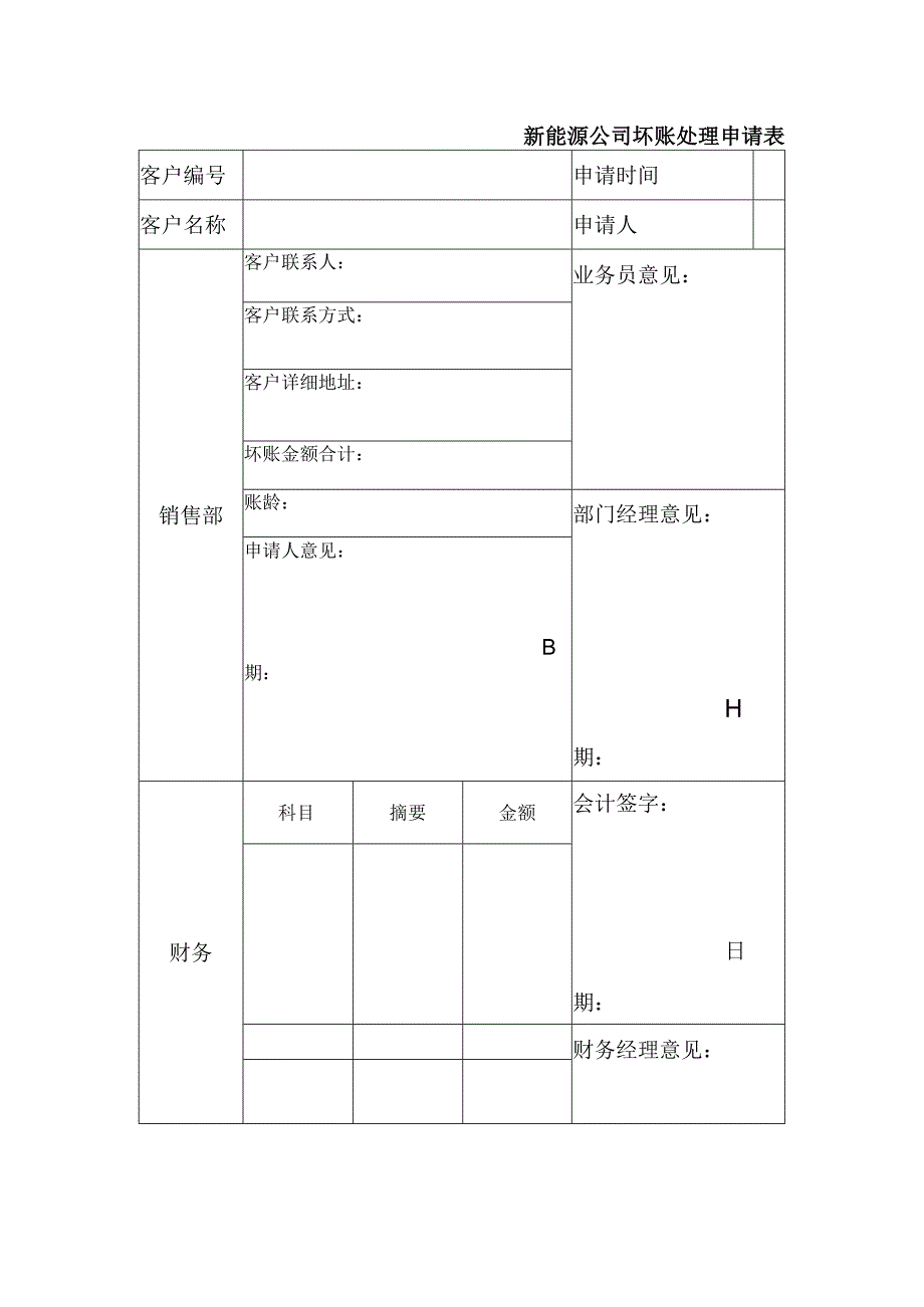 新能源公司坏账处理申请表.docx_第1页