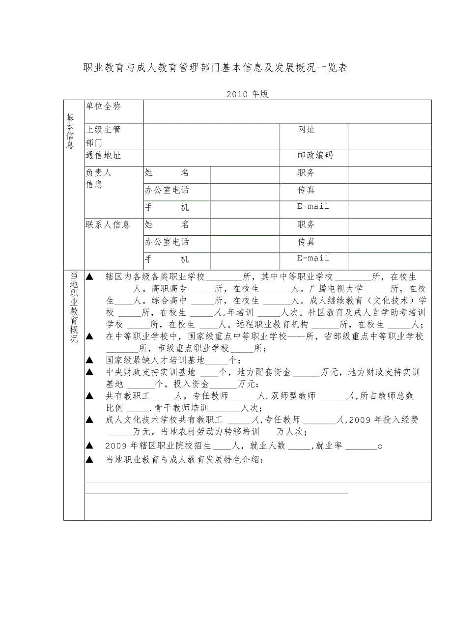 职业教育与成人教育管理部门基本信息及发展概况一览表.docx_第1页