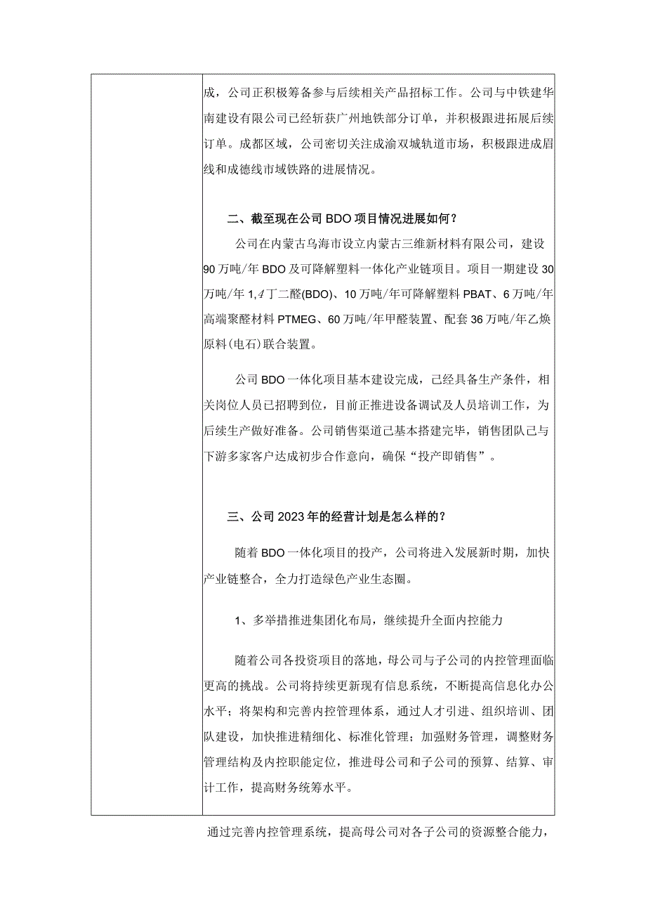 证券代码603033证券简称三维股份三维控股集团股份有限公司投资者关系活动记录表.docx_第3页