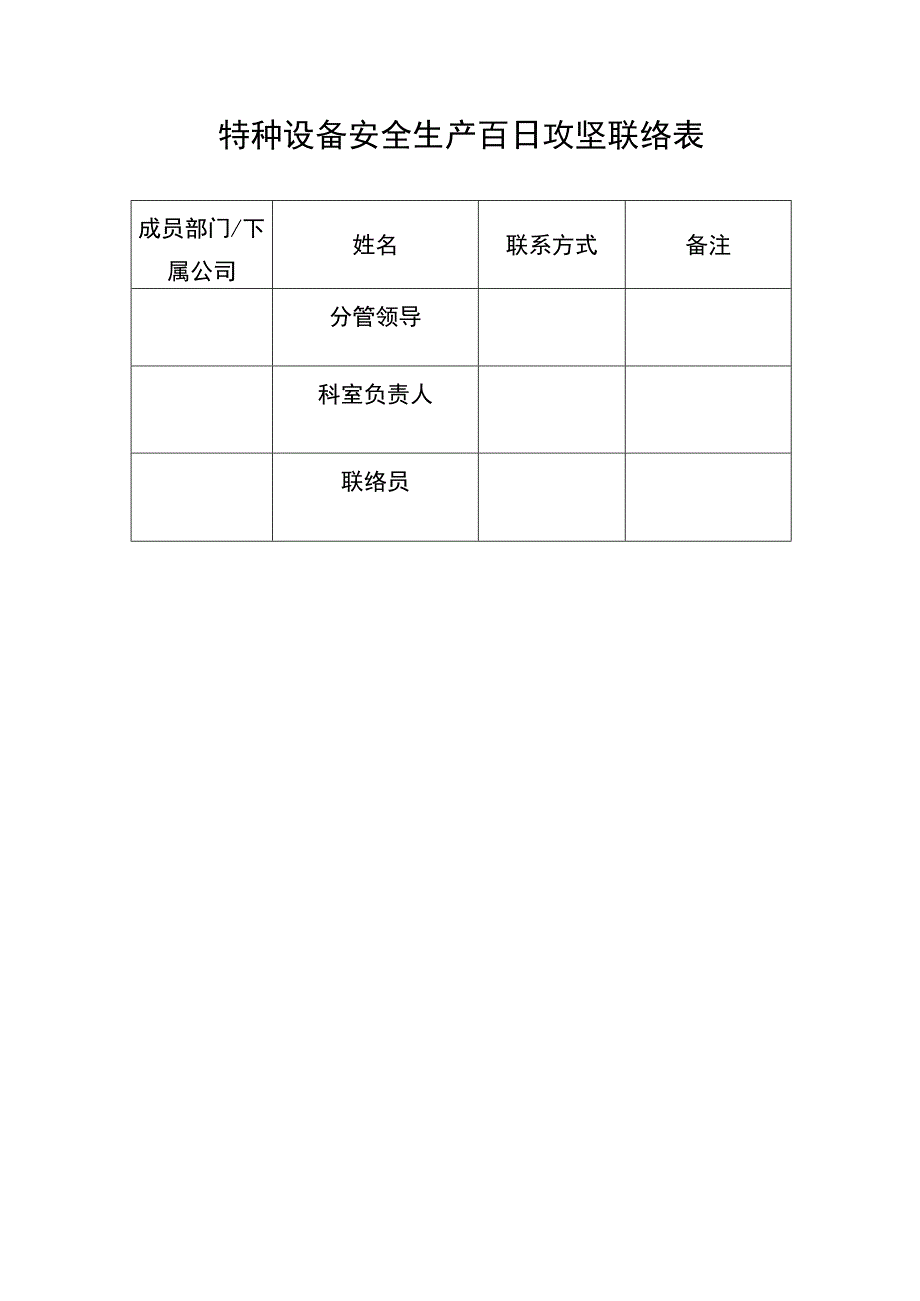 特种设备安全生产百日攻坚联络表.docx_第1页