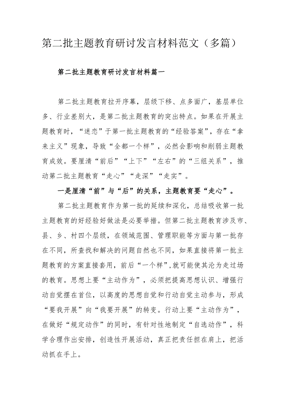 第二批主题教育研讨发言材料范文（多篇）.docx_第1页