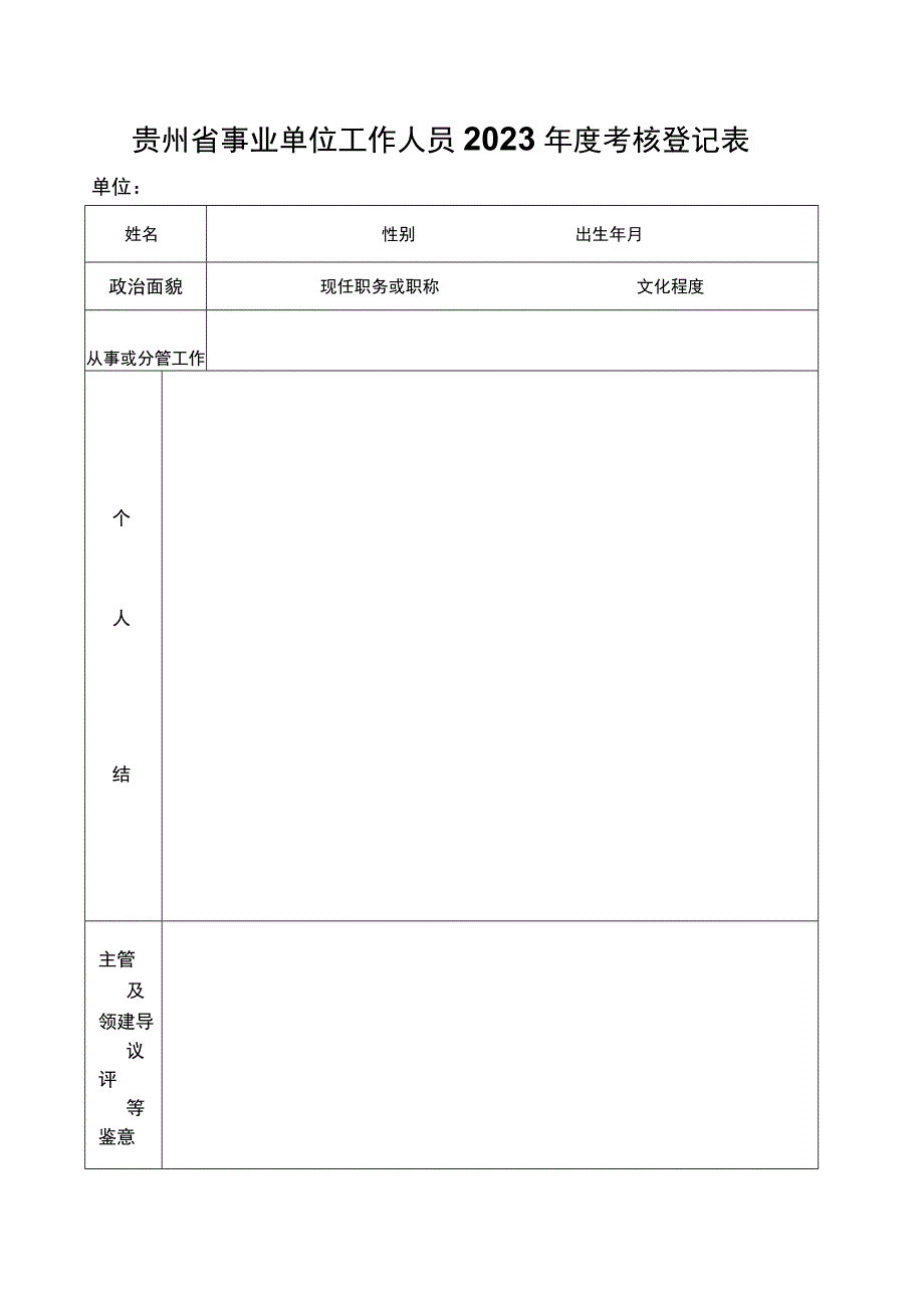 贵州省事业单位工作人员年度考核登记表.docx_第1页