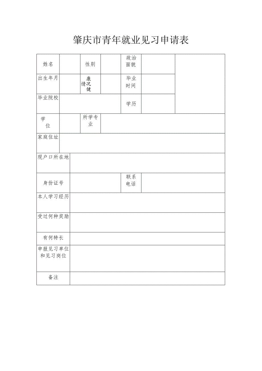 肇庆市青年就业见习申请表.docx_第1页