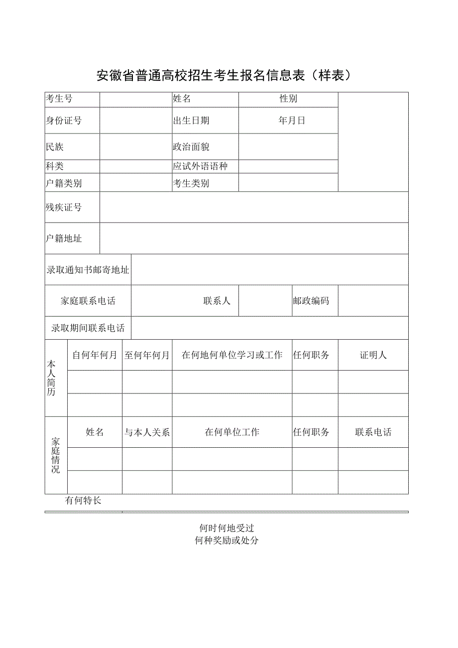 安徽省普通高校招生考生报名信息表.docx_第1页