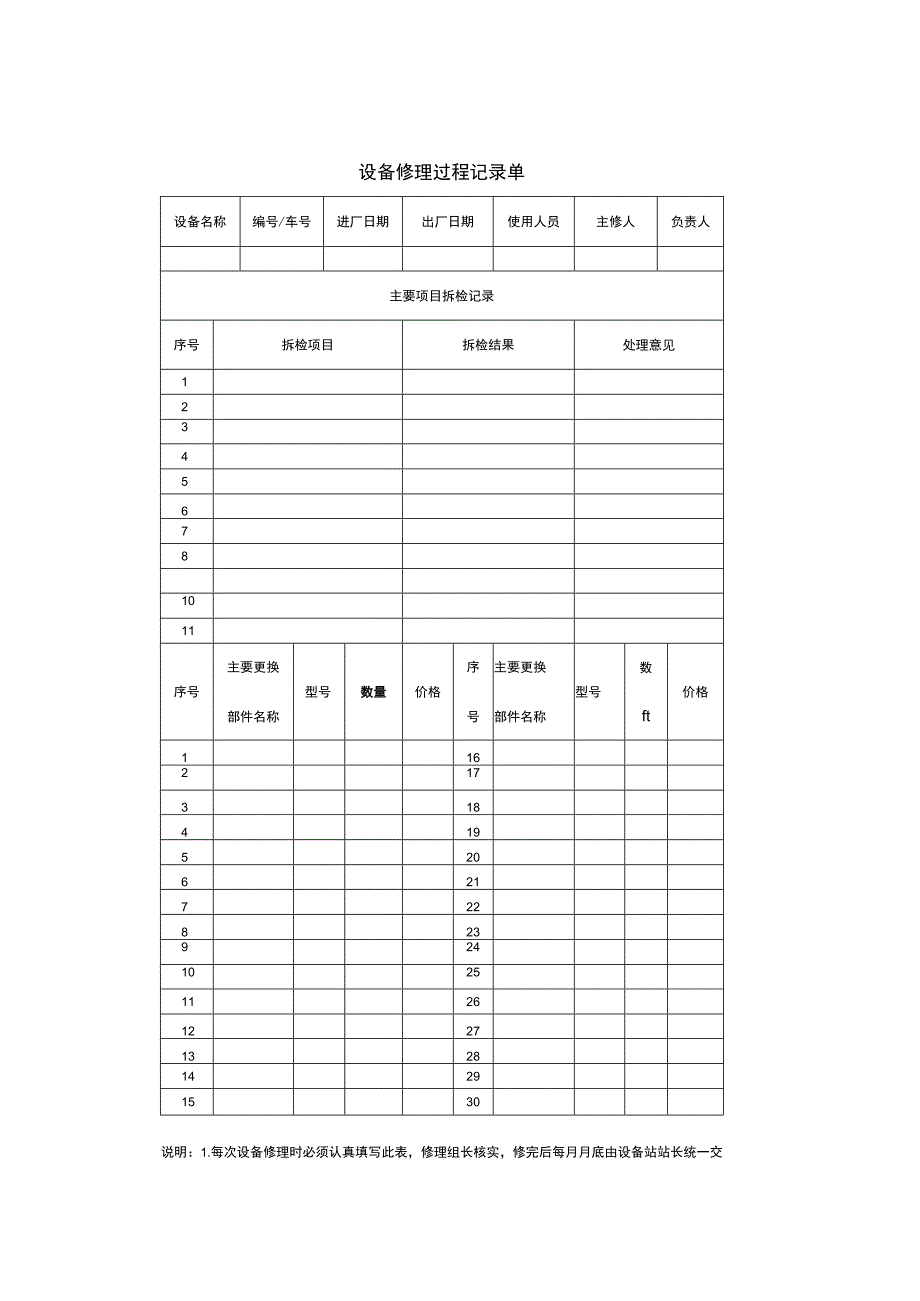 设备修理过程记录单.docx_第1页