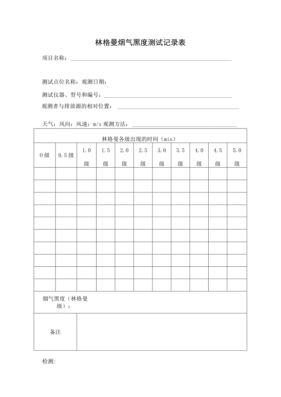 林格曼烟气黑度测试记录表.docx_第1页