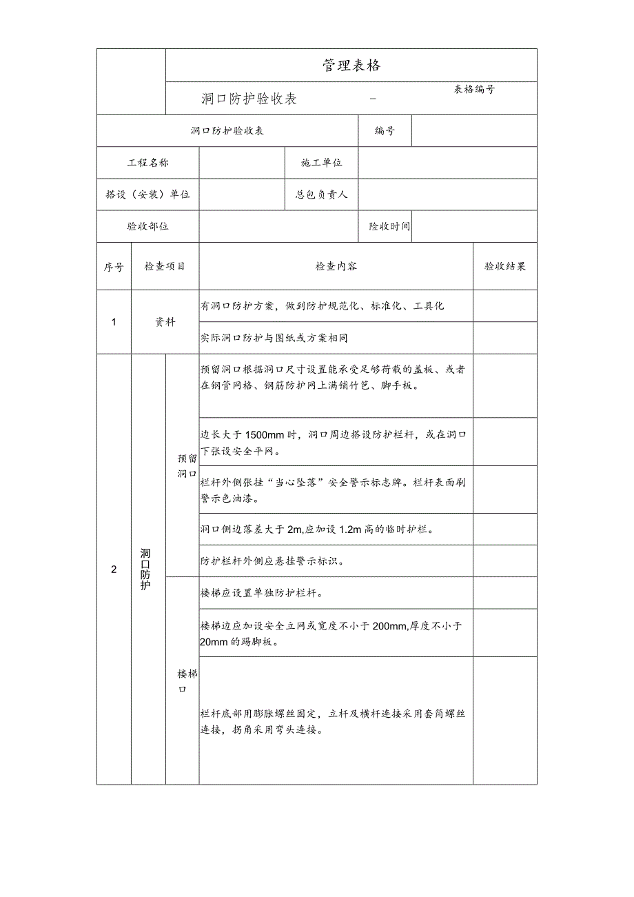 洞口防护验收表.docx_第1页