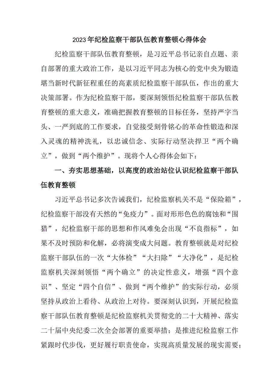 新版全省2023年纪检监察干部队伍教育整顿个人心得体会 （汇编7份）.docx_第2页