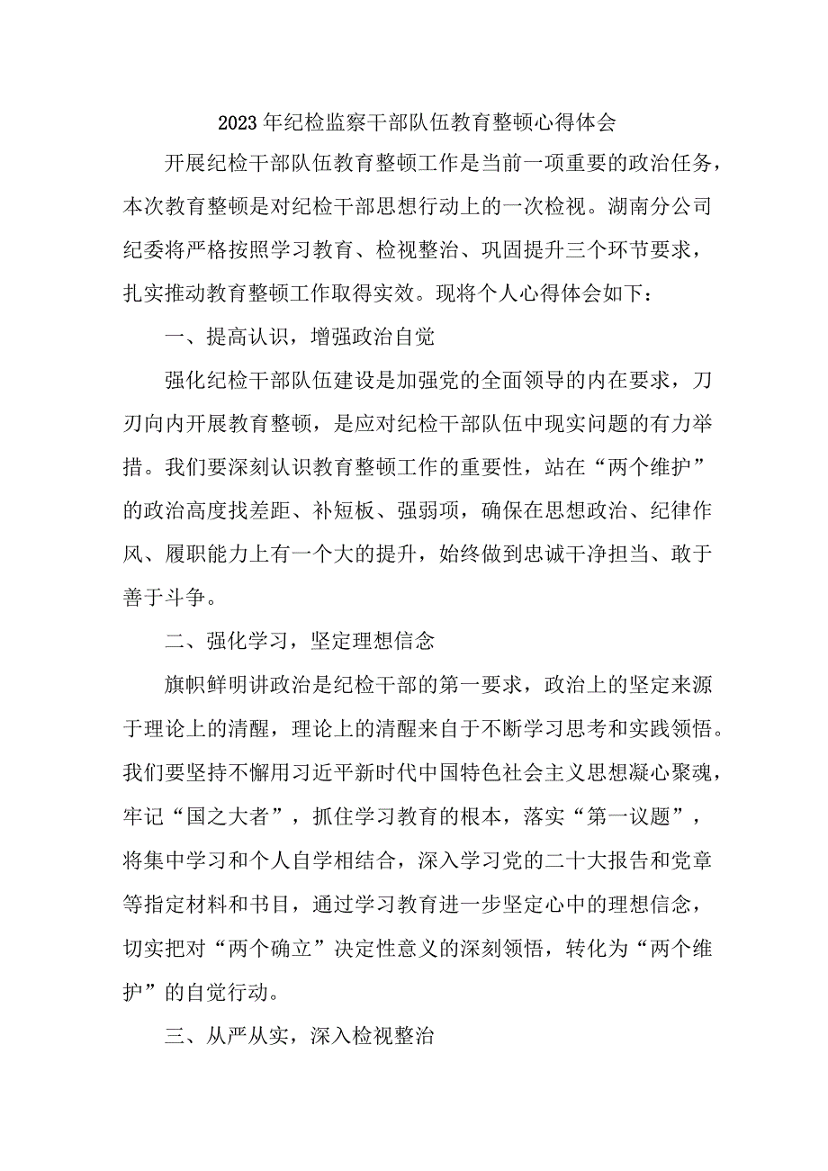 市区应急管理局2023年纪检监察干部队伍教育整顿个人心得体会 汇编10份.docx_第1页