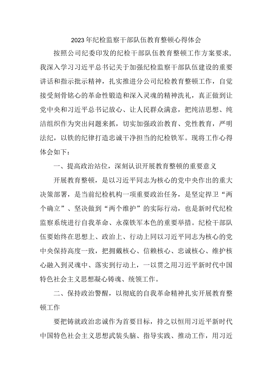 环保局2023年纪检监察干部队伍教育整顿个人心得体会 （7份）.docx_第1页