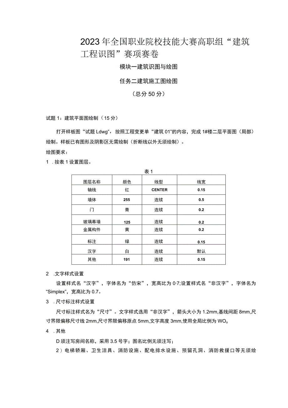 GZ066 建筑工程识图赛项正式赛卷1.2-建筑施工图绘图试卷-2023年全国职业院校技能大赛赛项正式赛卷.docx_第1页