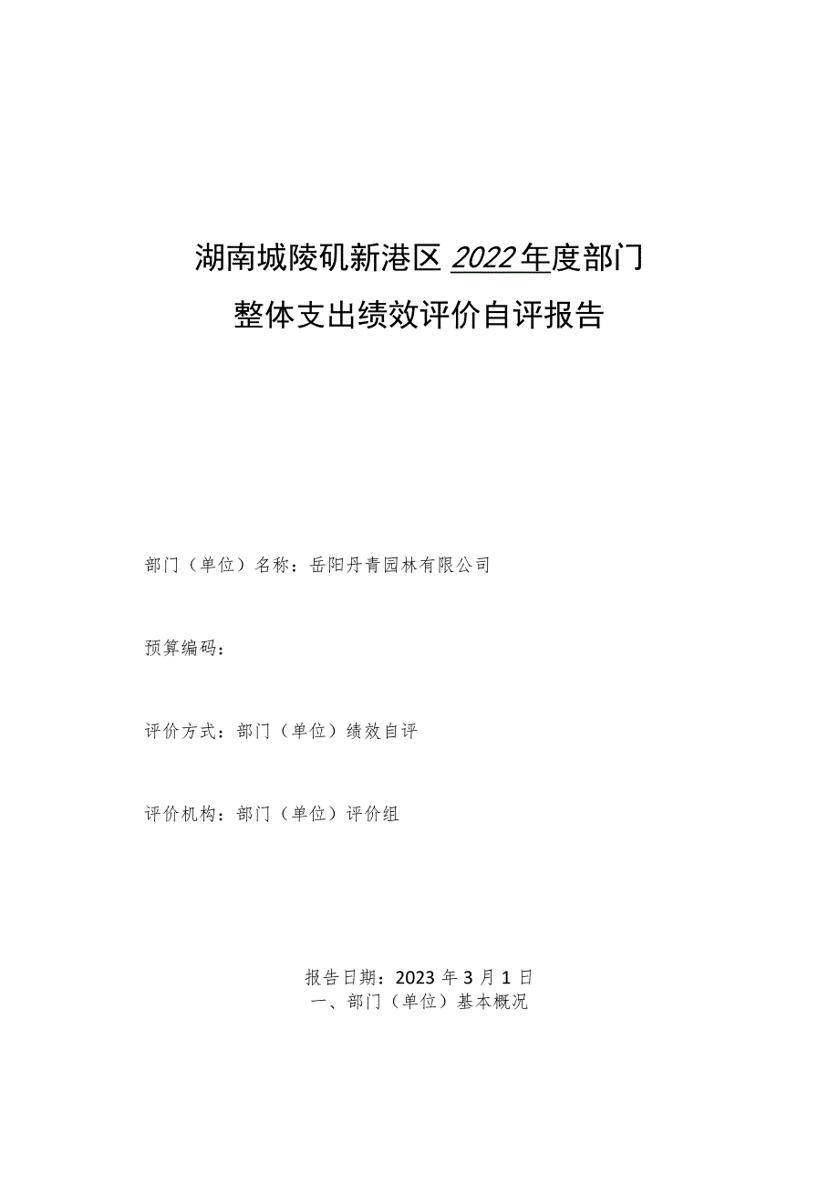 湖南城陵矶新港区2022年度部门整体支出绩效评价自评报告.docx_第1页