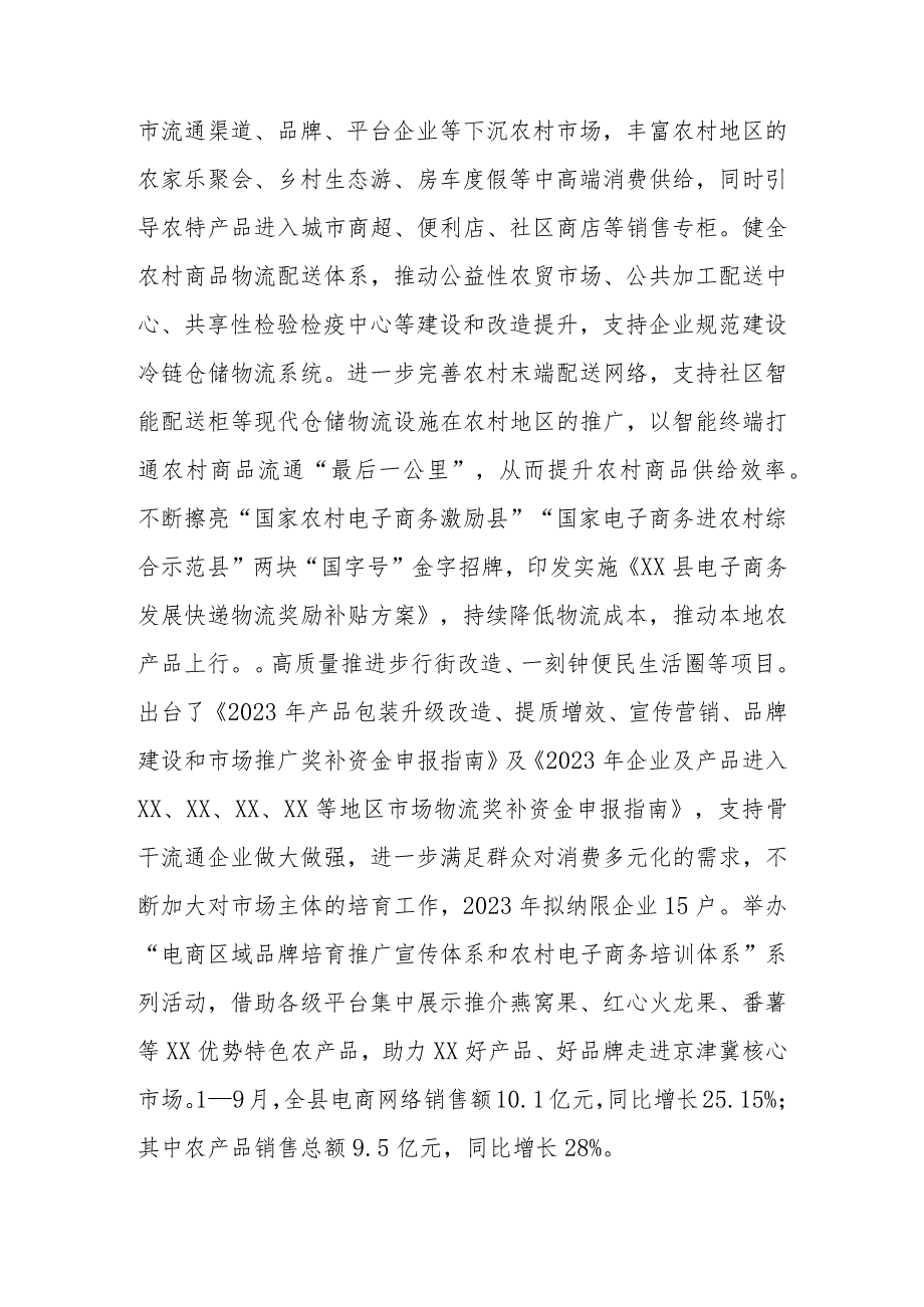 2023年县（区）坚持“四个发力”激发消费活力工作情况汇报.docx_第3页