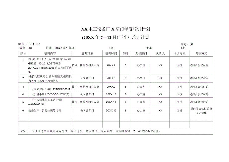 XX电工设备厂X部门年度培训计划（2023年）.docx_第1页