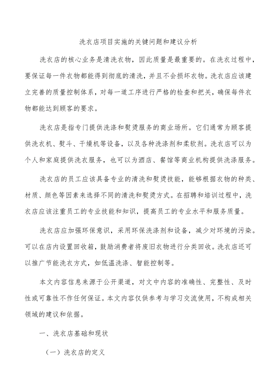 洗衣店项目实施的关键问题和建议分析.docx_第1页