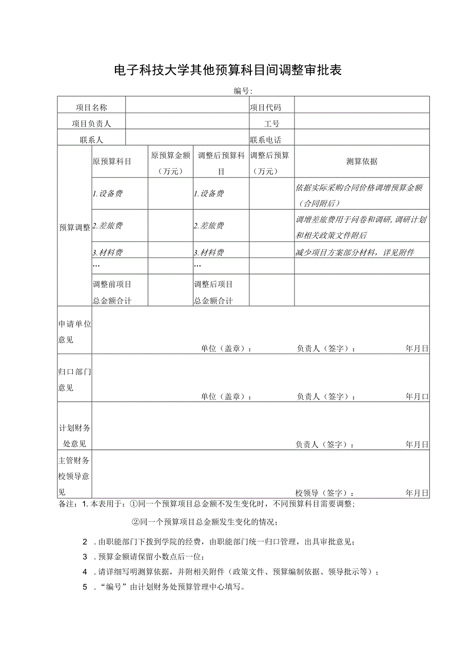 电子科技大学其他预算科目间调整审批表.docx_第1页