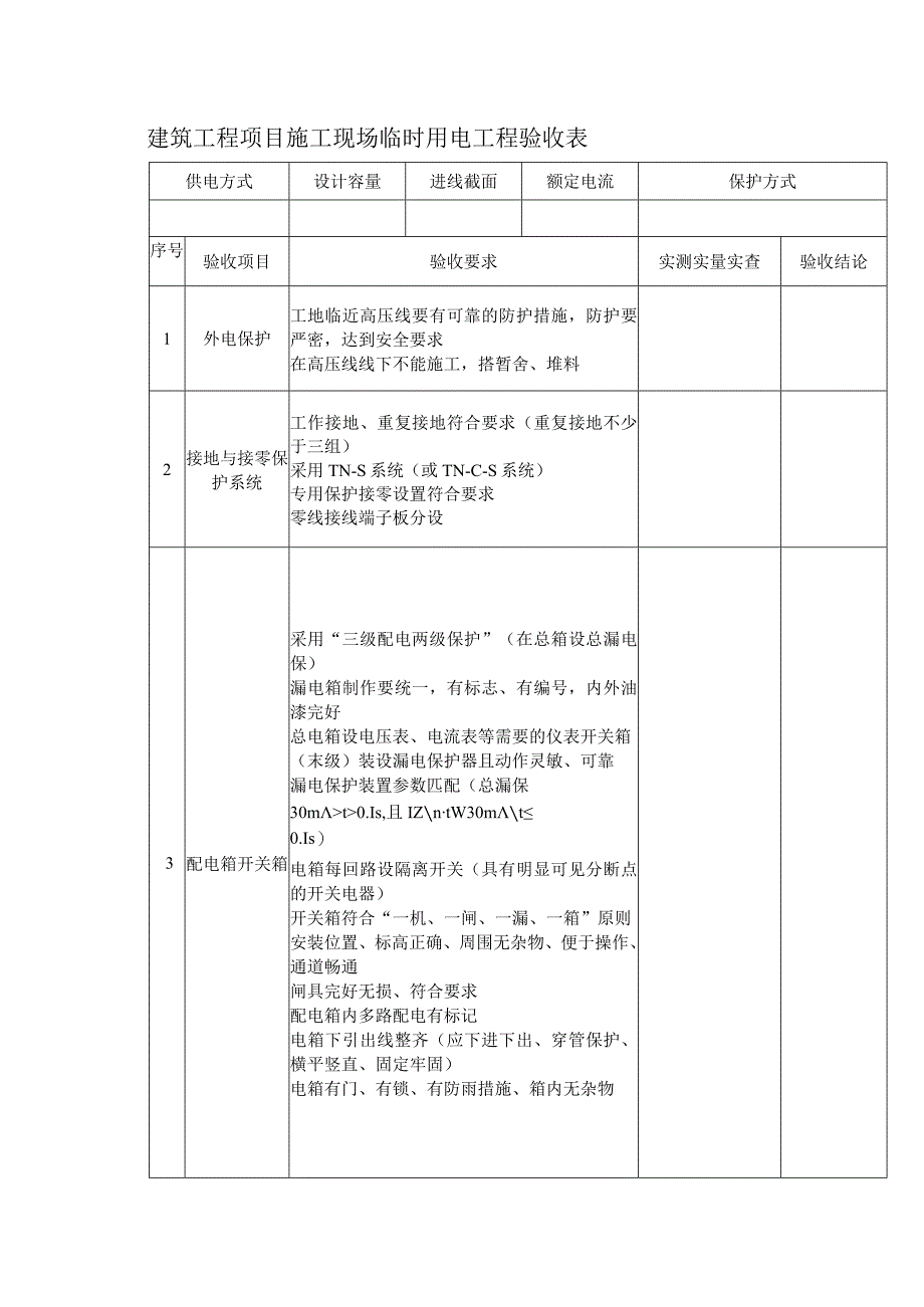 建筑工程项目施工现场临时用电工程验收表.docx_第1页