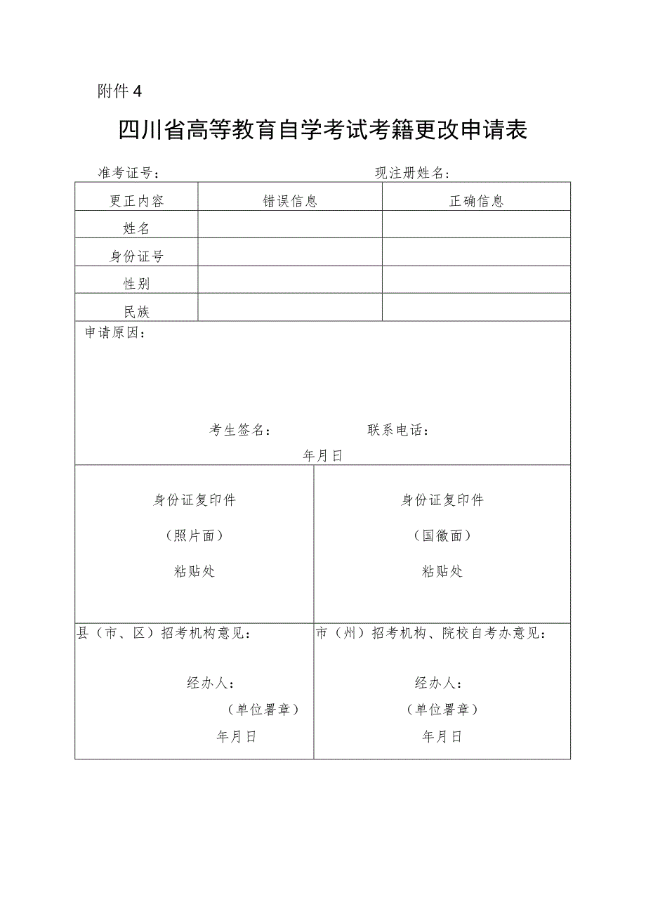 四川省高等教育自学考试考籍更改申请表.docx_第1页