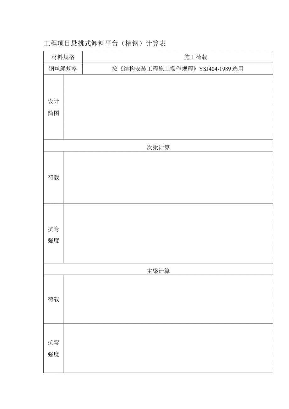 工程项目悬挑式卸料平台（槽钢）计算表.docx_第1页