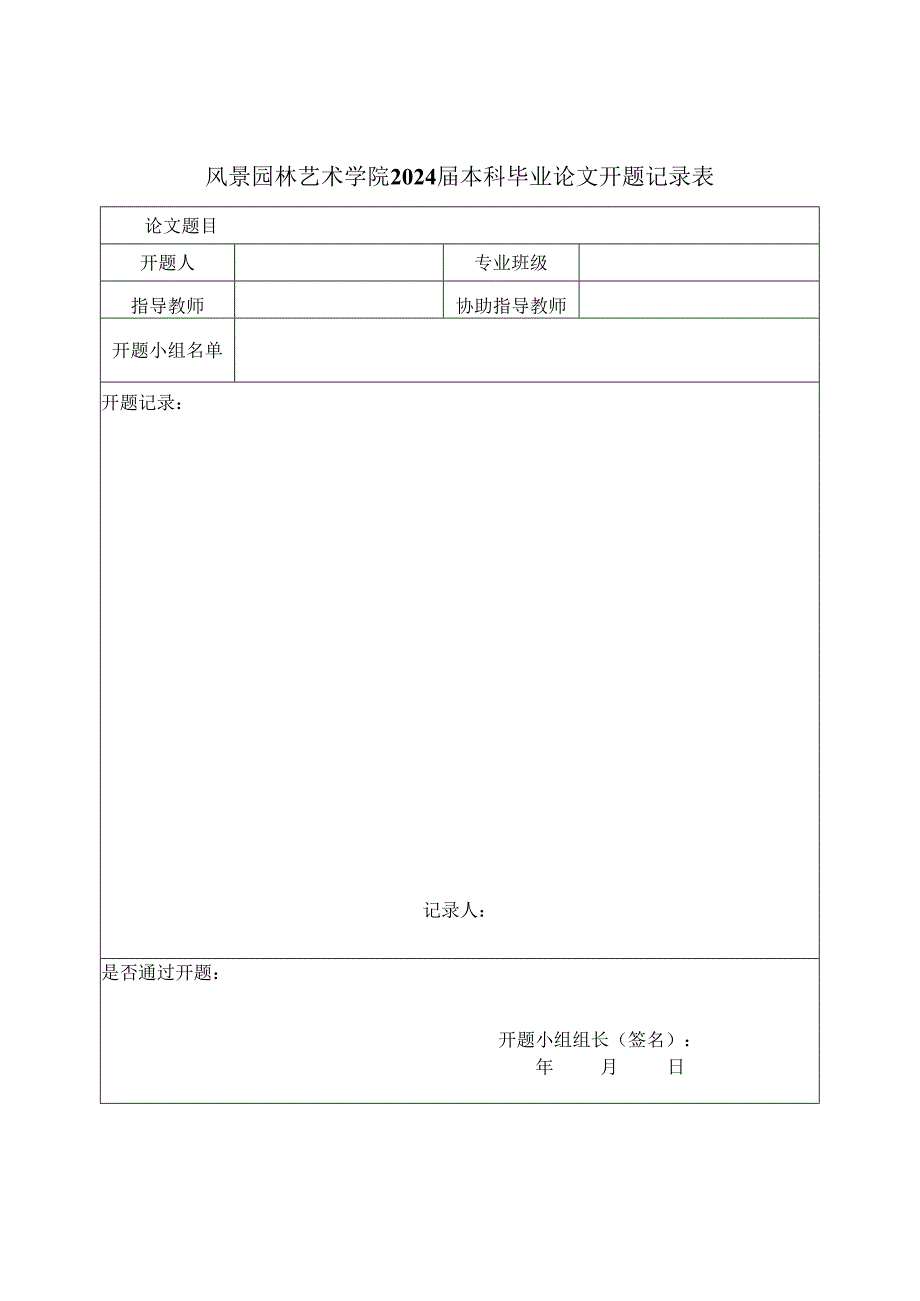 风景园林艺术学院2024届本科毕业论文开题记录表.docx_第1页