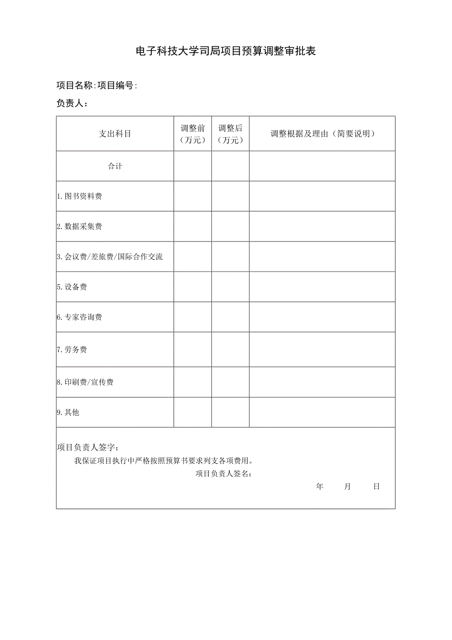 电子科技大学司局项目预算调整审批表.docx_第1页