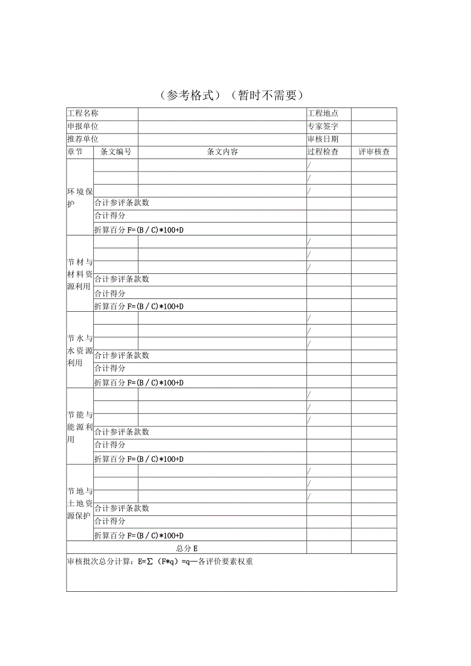 绿色施工过程检查不参评条款审核表参考格式暂时不需要.docx_第1页