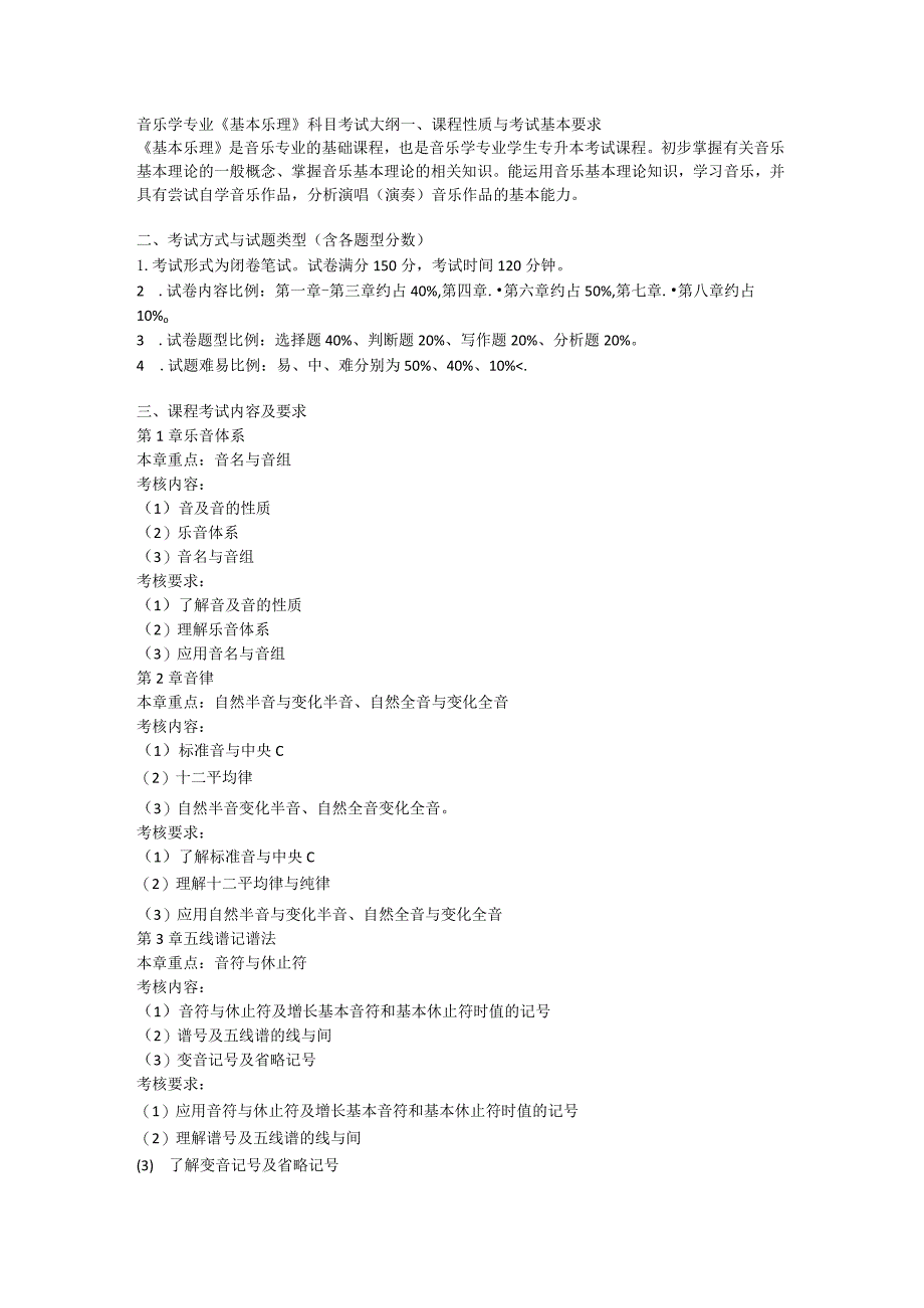 音乐学专业《基本乐理》科目考试大纲.docx_第1页