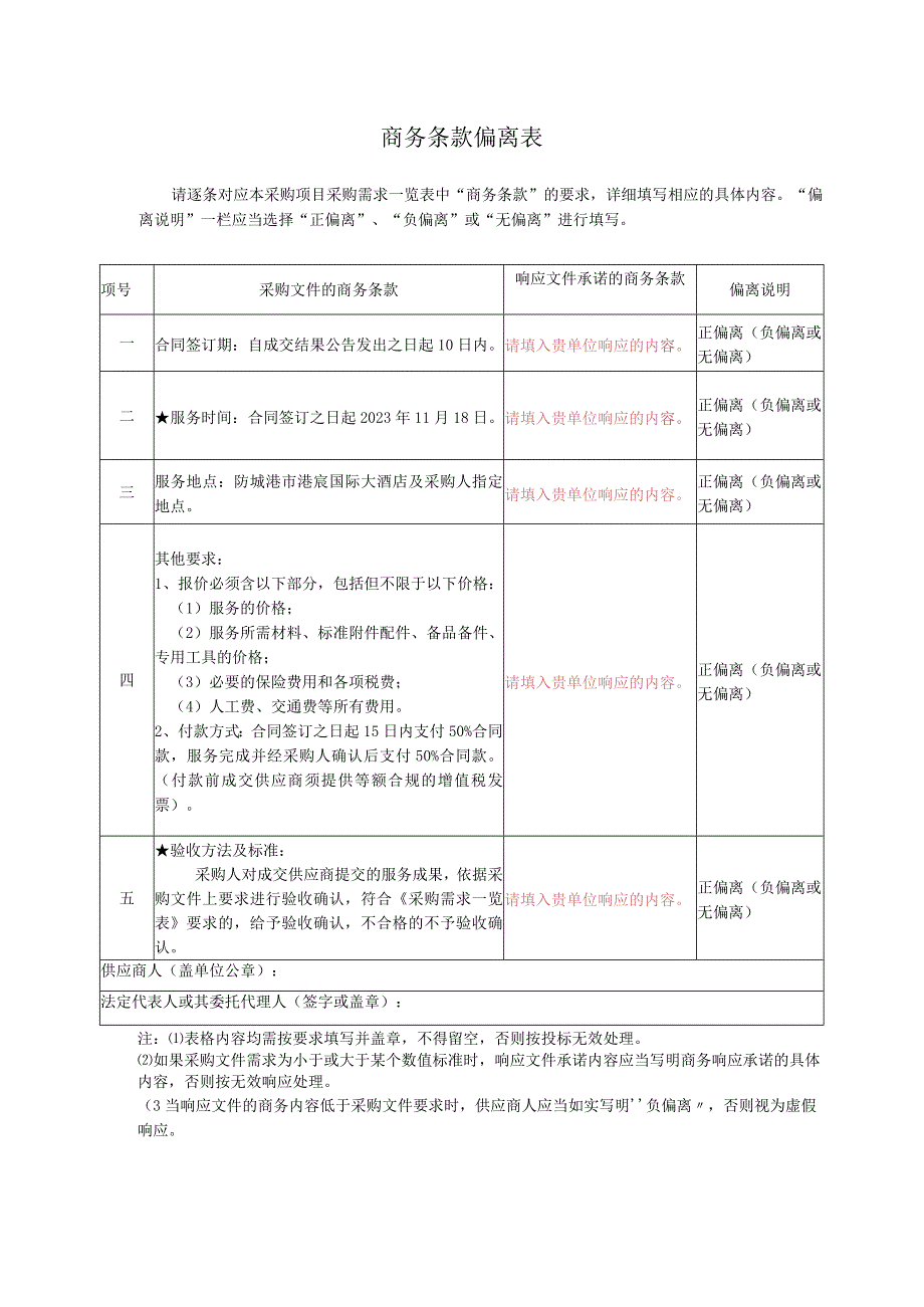 商务条款偏离表.docx_第1页