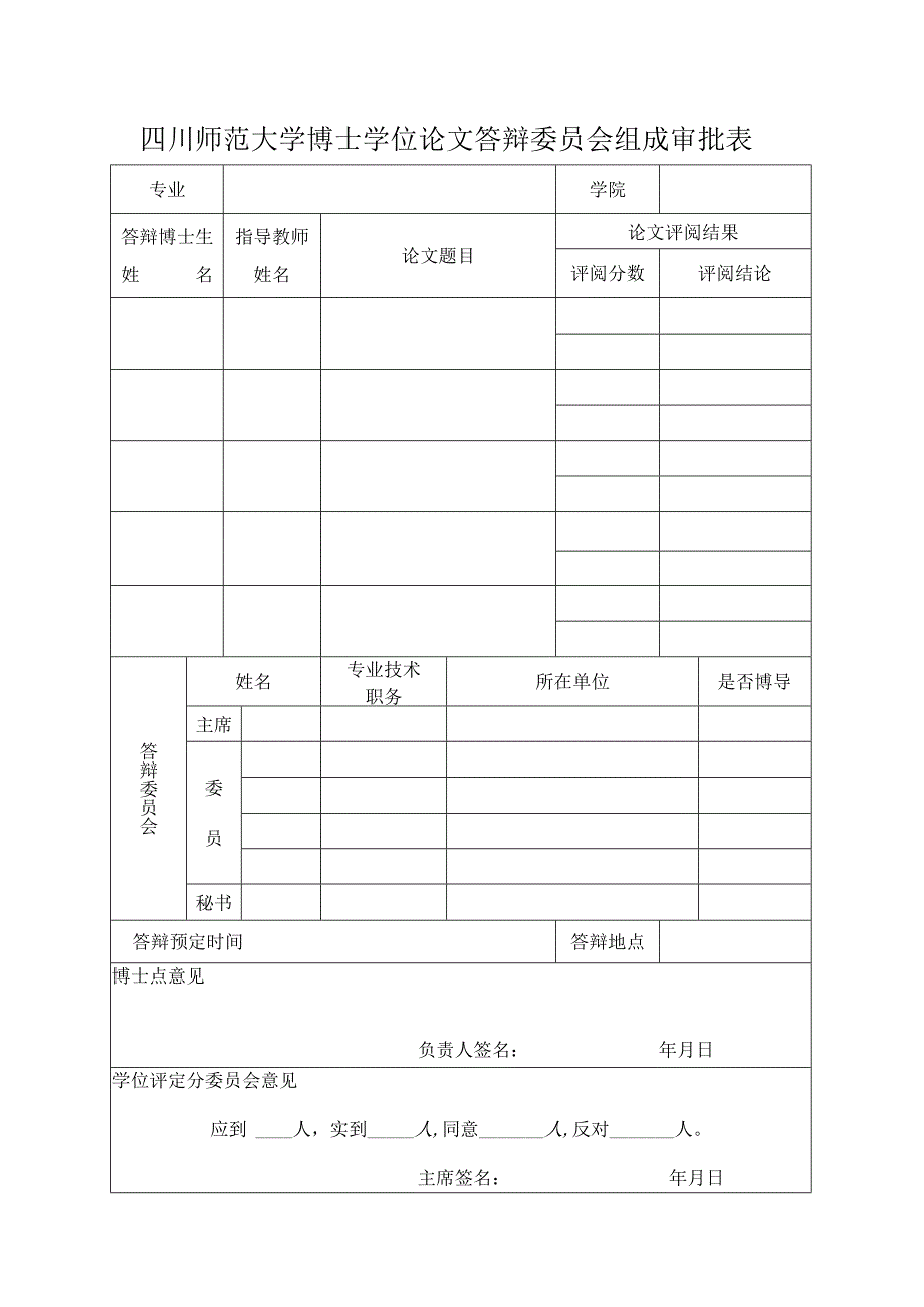 四川师范大学博士学位论文答辩委员会组成审批表.docx_第1页