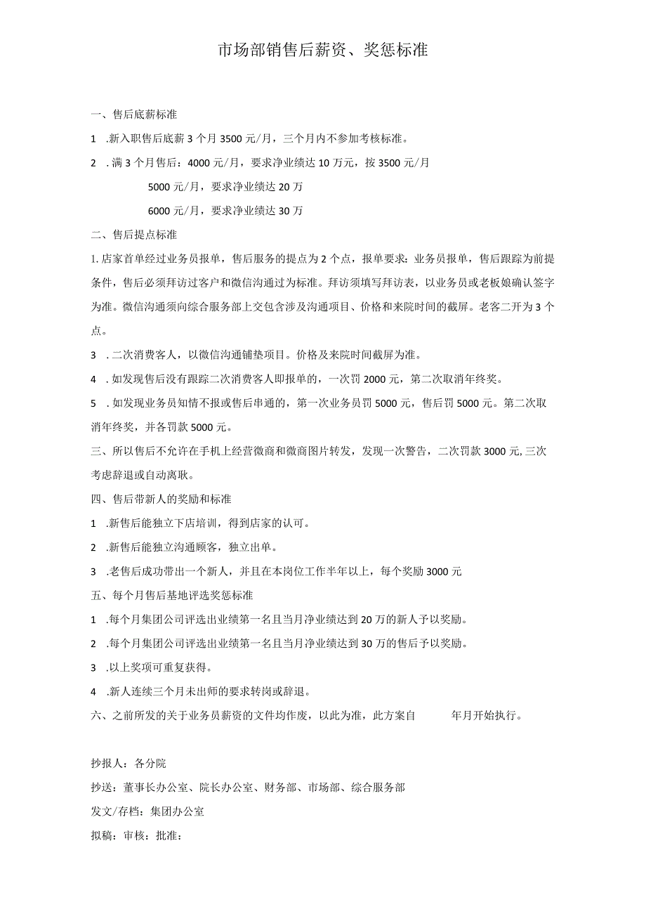 医美市场渠道部售后薪资、奖惩标准.docx_第1页