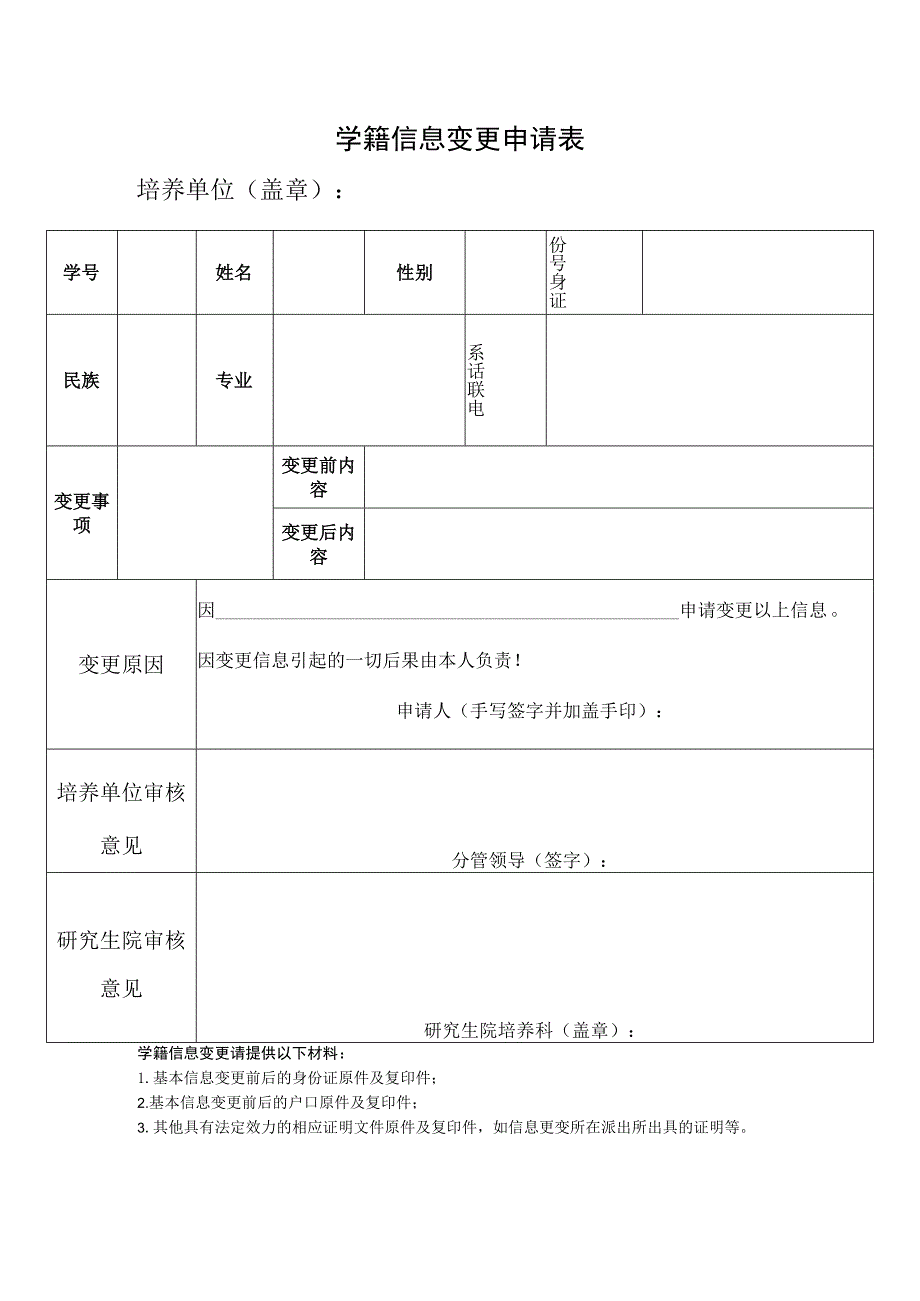 四川师范大学研究生学籍信息变更申请表.docx_第1页