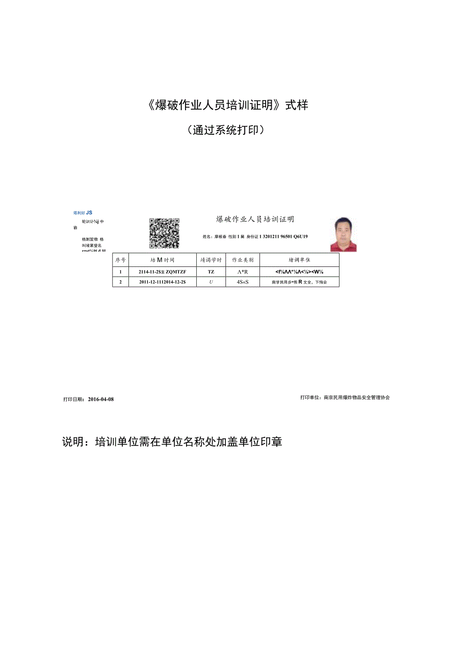 爆破作业人员培训证明式样.docx_第1页