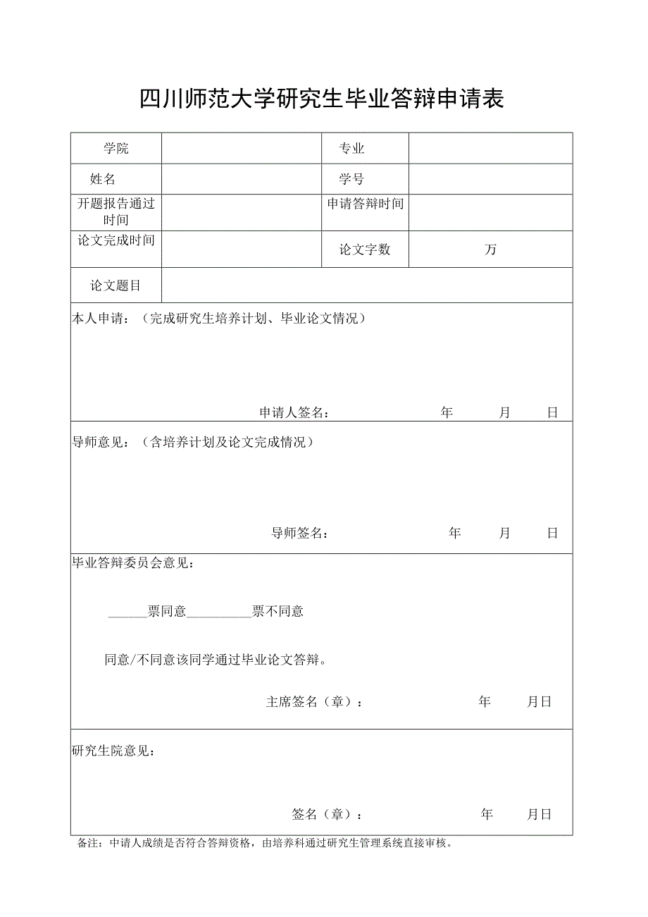 表1：四川师范大学研究生毕业答辩申请表.docx_第1页