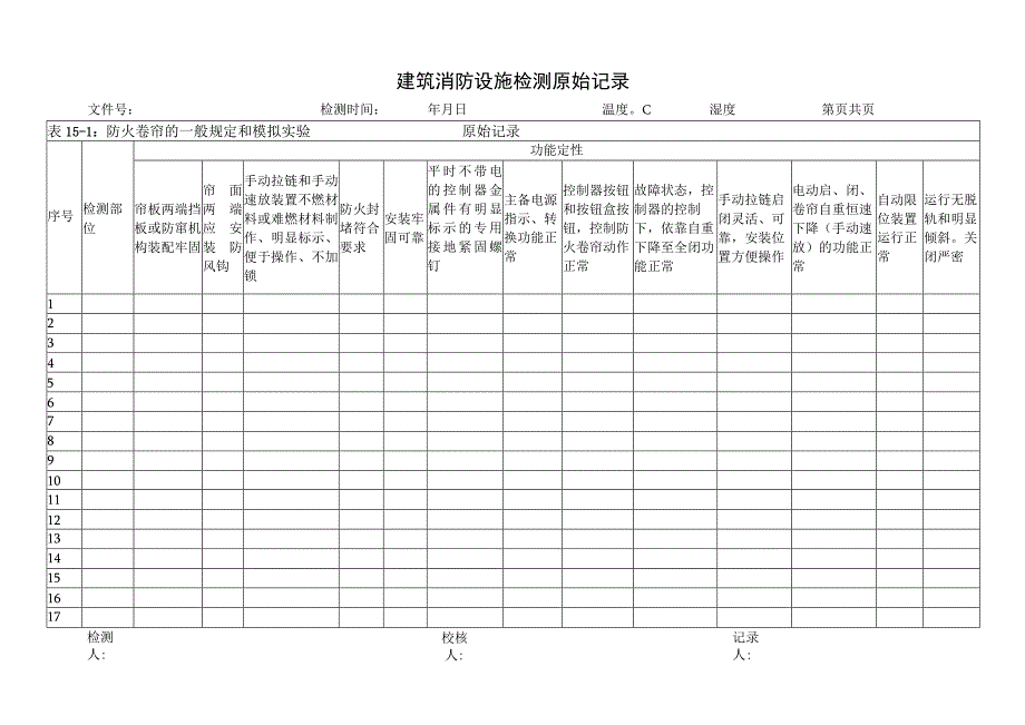 防火卷帘的一般规定和模拟实验（建筑消防设施检测原始记录）.docx_第1页