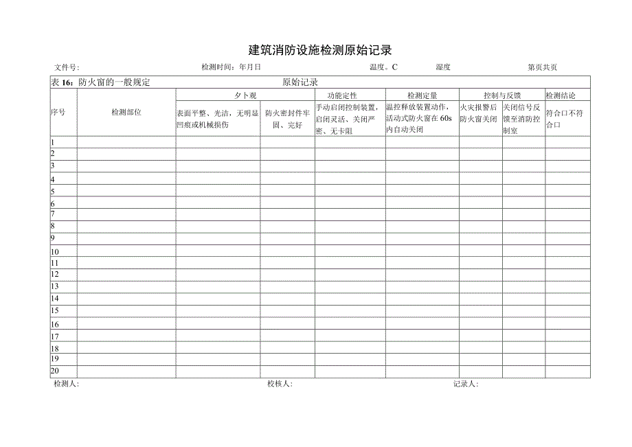 防火窗的一般规定（建筑消防设施检测原始记录）.docx_第1页