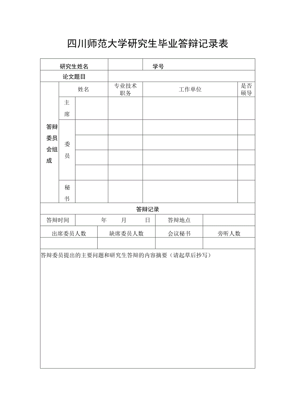 表3：四川师范大学研究生毕业论文答辩记录表.docx_第1页