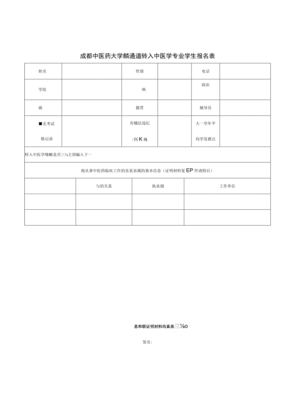 特殊通道转入中医学专业学生报名表.docx_第1页