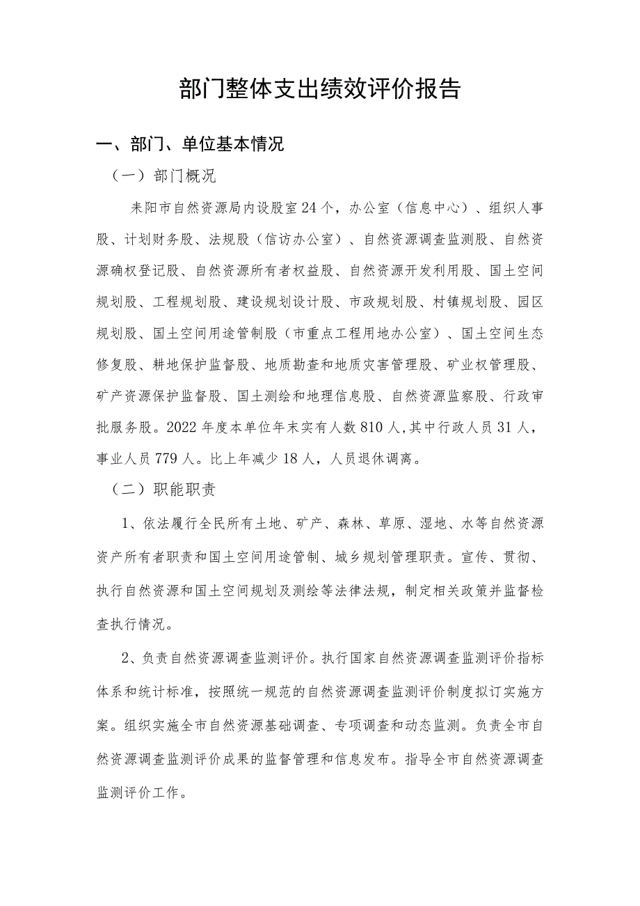 部门整体支出绩效评价报告.docx_第1页