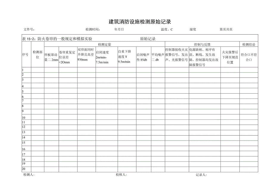 防火卷帘一般规定和模拟实验（建筑消防设施检测原始记录）.docx_第1页