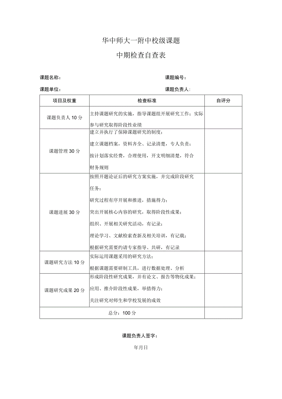 华中师大一附中校级课题中期检查自查表.docx_第1页