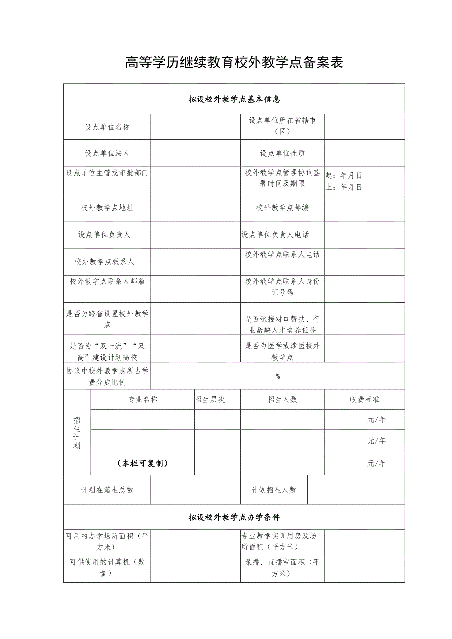 高等学历继续教育校外教学点备案表.docx_第1页