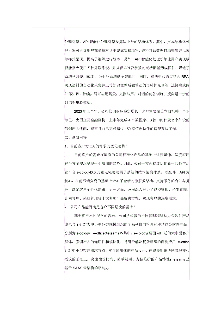 泛微网络泛微网络科技股份有限公司投资者调研活动记录表.docx_第2页