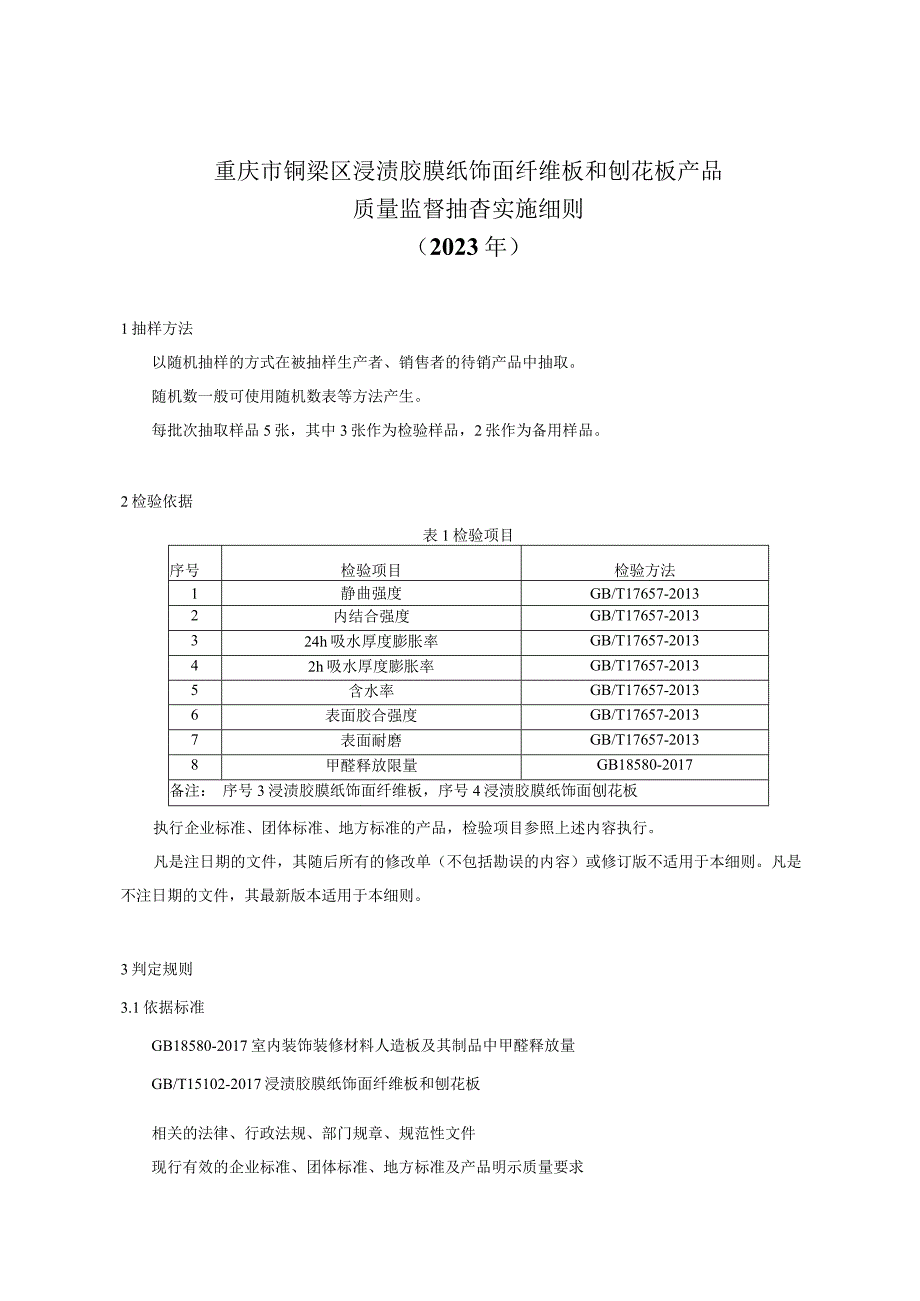 重庆市铜梁区浸渍胶膜纸饰面纤维板和刨花板产品质量监督抽查实施细则2023年.docx_第1页